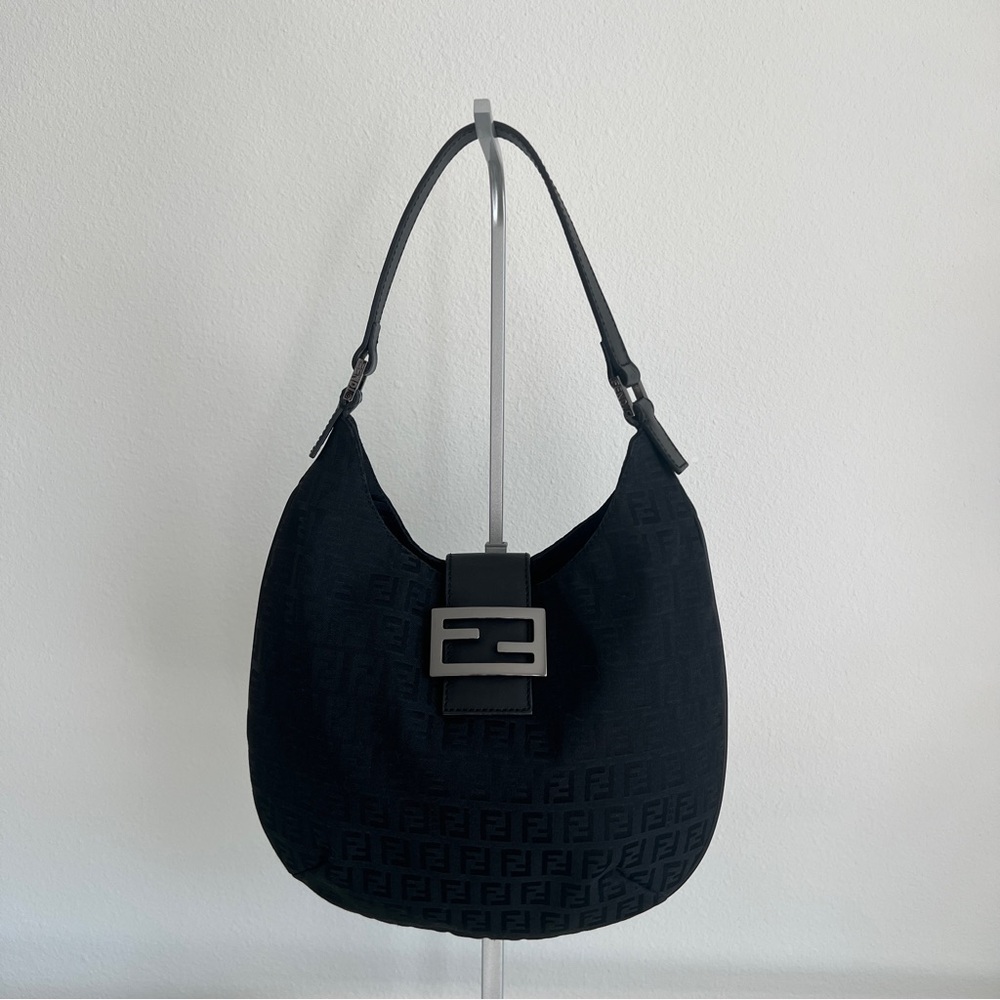 RARE Vintage FENDI Black Zucchino Mamma Shoulder Bag / FENDI Mamma Bag